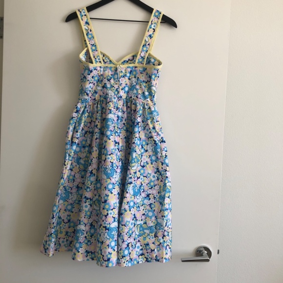 Smurfs X Unique Vintage Smurf Floral Print Pinafore Swing Dress, NWT - Picture 6 of 13